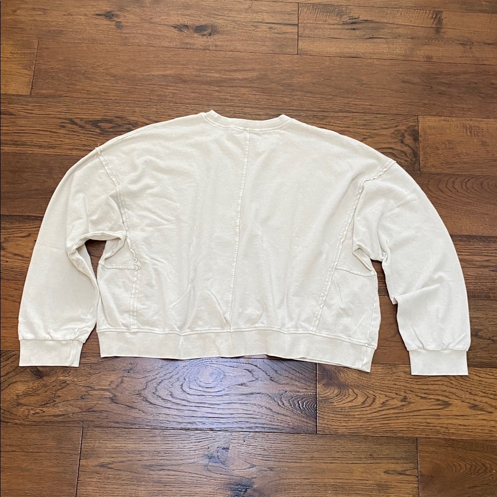 Easel Flower Patch Washed Terry Knit Pullover, ecru cream, size M - Picture 7 of 13